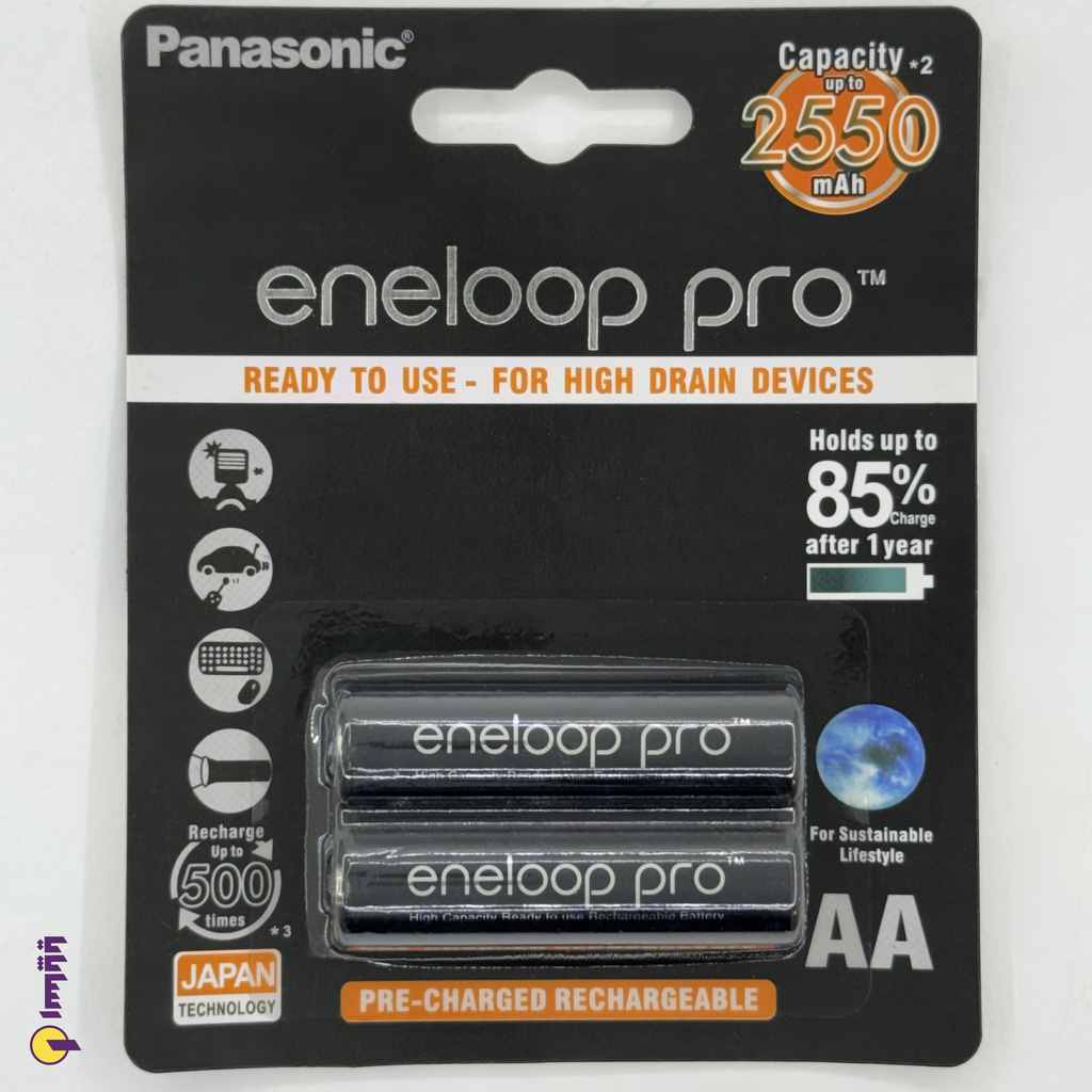 باتری قلمی AA(HR6) شارژی 2550 DR پاناسونیک (Panasonic) انلوپ (Eneloop Pro) مشکی (بسته 2 عددی) 1.2V 