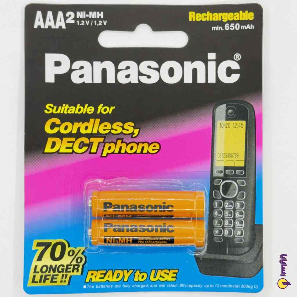 10000315 (2) باتری نیم قلمی AAA شارژی (Rechargeable) پاناسونیک (Panasonic) 650 میلیآمپر 1.2V مدل (HR03) – بسته 2 عددی