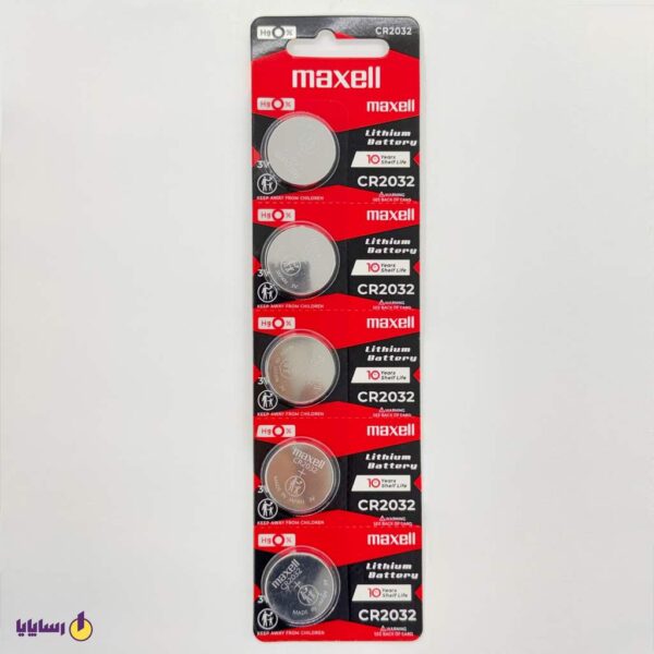 باتری سکهای CR2032 مکسل (Maxell) اصلی (ژاپن) – ورقی 5 عددی (قرمز مشکی)