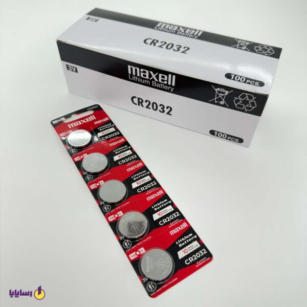 باتری سکهای CR2032 مکسل (Maxell) اصلی (ژاپن) – ورقی 5 عددی (قرمز مشکی)