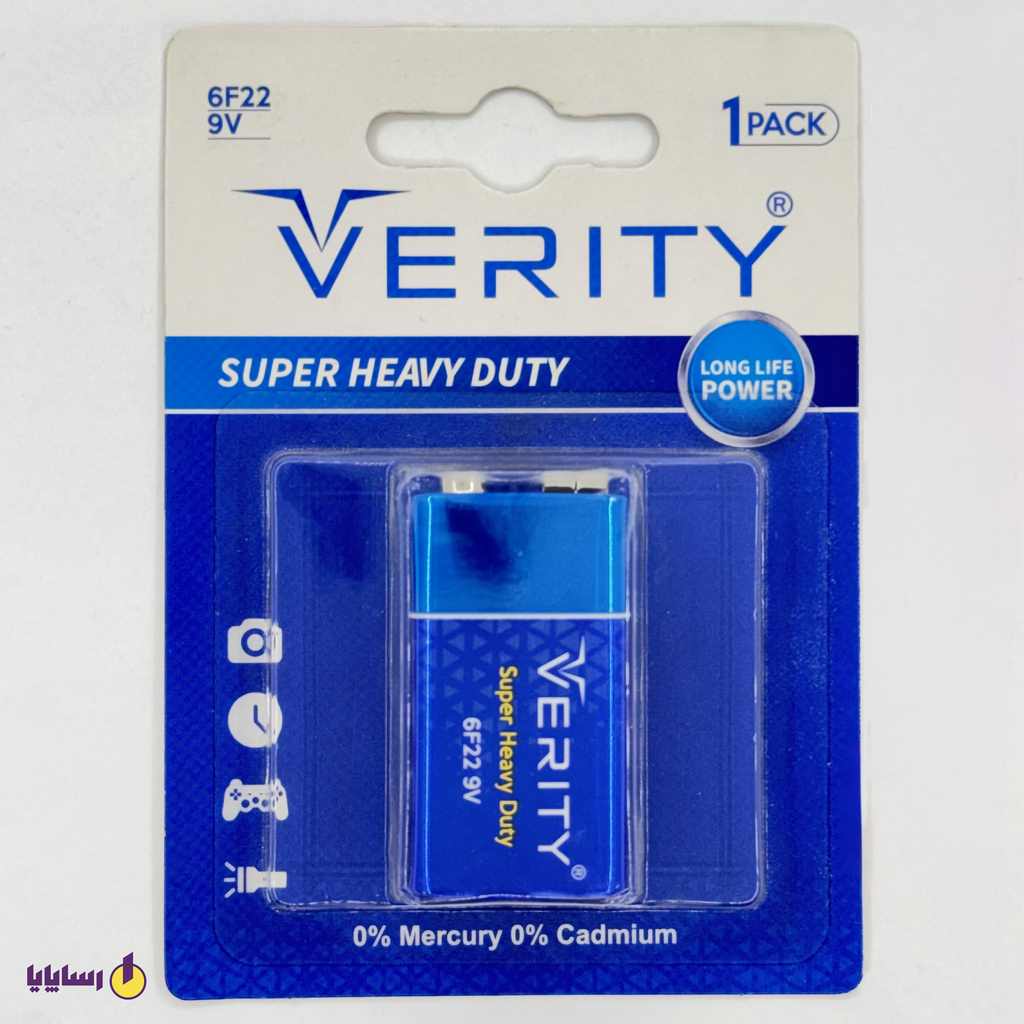 باتری کتابی 9 ولت (9V) وریتی (Verity) سوپر هوی دیوتی Super Heavy Duty مدل 6F22