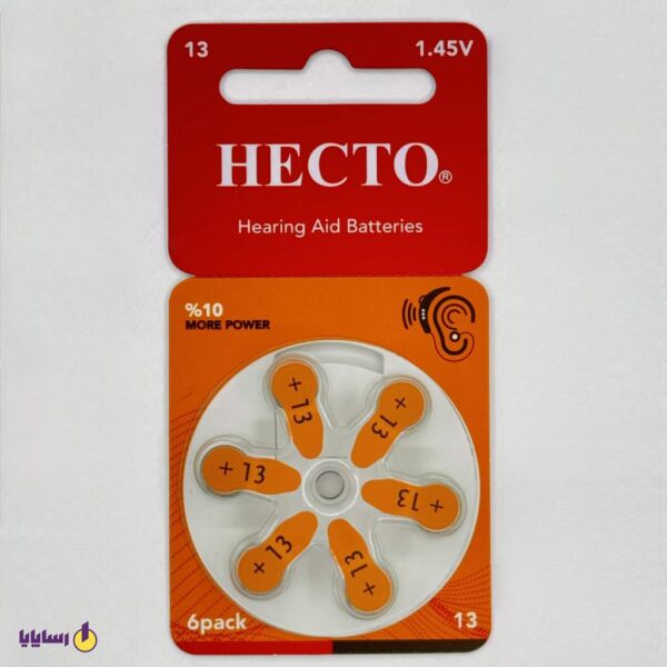 باتری سمعک (Hearing Aid) هکتو (HECTO) سایز 13 (نارنجی) – 1.45 ولت (بسته 6 عددی)
