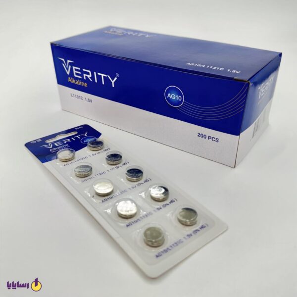 باتری AG10 / 389 / 390 / LR1130 وریتی (Verity) (سکهای ساعتی) ورقی 10 عددی Alkaline 1.5V