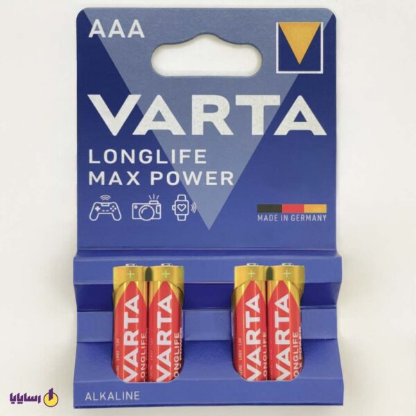 باتری نیم قلمی AAA وارتا (VARTA) لانگ لایف مکس پاور (LONGLIFE MAX POWER) قرمز آلکالاین (Alkaline) – بسته 4 عددی 1.5V/ LR03