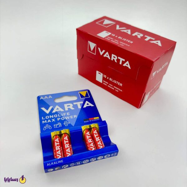 باتری نیم قلمی AAA وارتا (VARTA) لانگ لایف مکس پاور (LONGLIFE MAX POWER) قرمز آلکالاین (Alkaline) – بسته 4 عددی 1.5V/ LR03