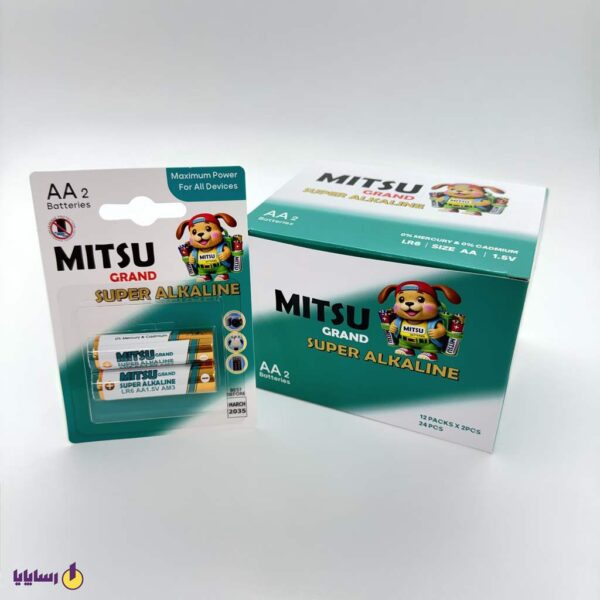 باتری قلمی LR6 AA میتسو (MITSU Grand) سوپر آلکالاین (SUPER Alkaline) – بسته 2 عددی