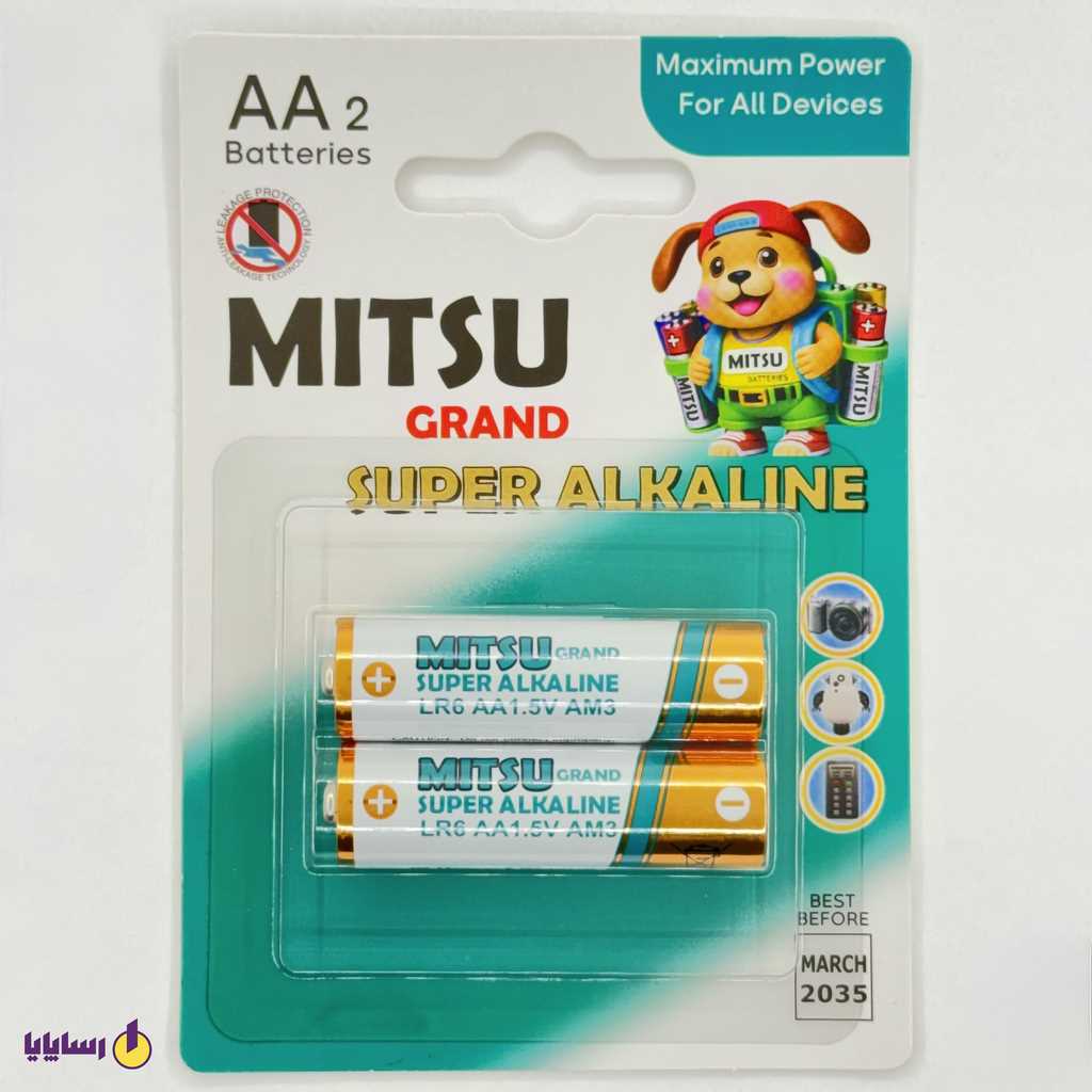 10000666 باتری قلمی LR6 AA میتسو (MITSU Grand) سوپر آلکالاین (SUPER Alkaline) – بسته 2 عددی