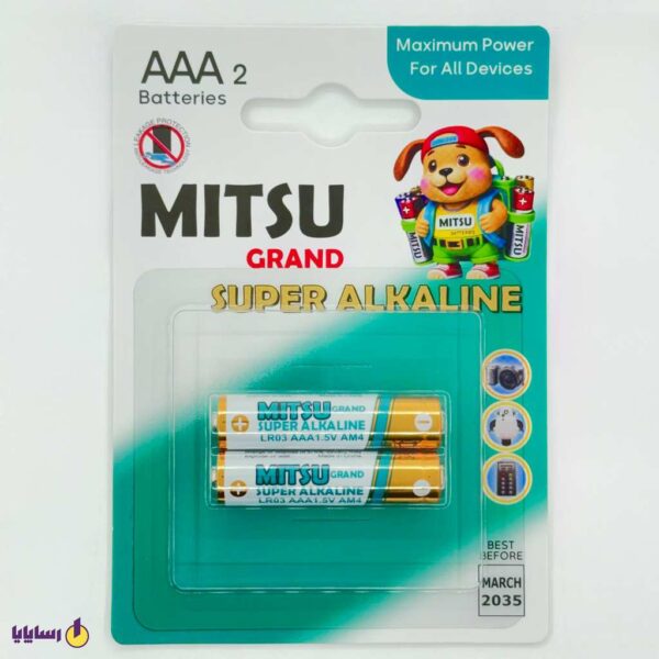 باتری نیم قلمی LR03 AAA میتسو (MITSU Grand) سوپر آلکالاین (SUPER Alkaline) – کارت 2 عددی – 1.5V