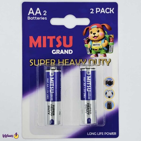 باتری قلمی LR6 AA میتسو (MITSU Grand) سوپر هوی دیوتی – (Super Heavy Duty) – کارت 2 عددی – 1.5V
