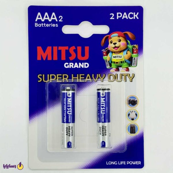 باتری نیم قلمی R03P AAA میتسو (MITSU Grand) سوپر هوی دیوتی – (Super Heavy Duty) – کارت 2 عددی – 1.5V
